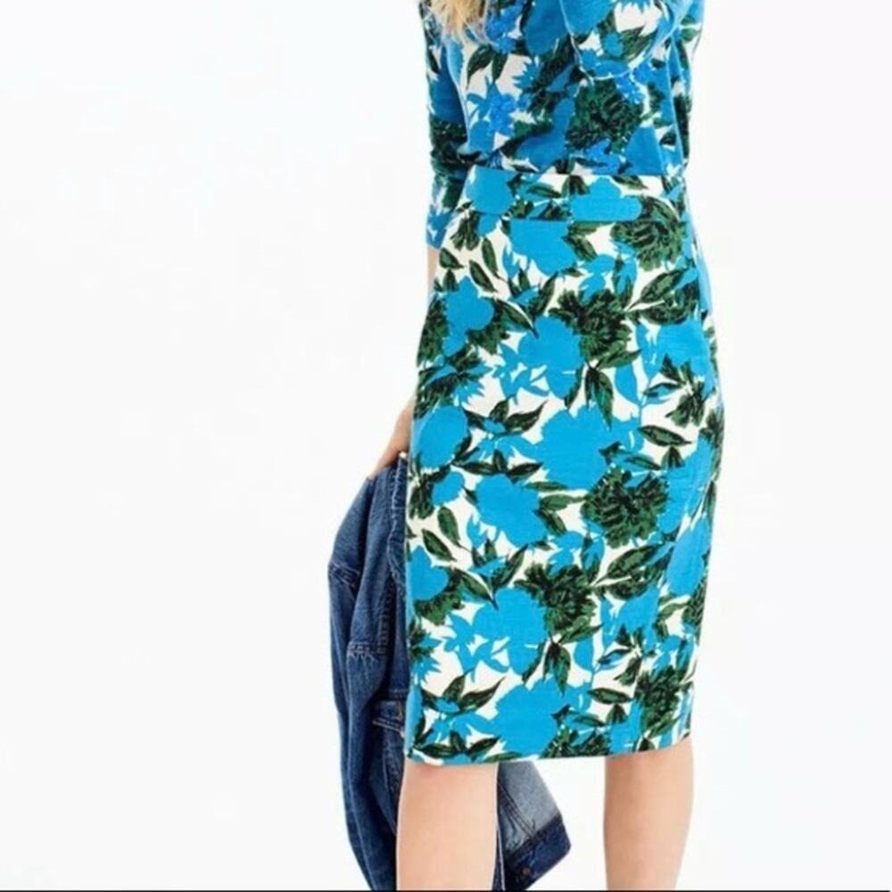 J. Crew No. 2 Pencil Skirt Blue Green Floral Pattern Size Zero